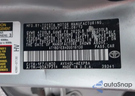 2013 Toyota Avalon Hybrid Limited from USA, damaged, VIN 4T1BD1EB4DU016130